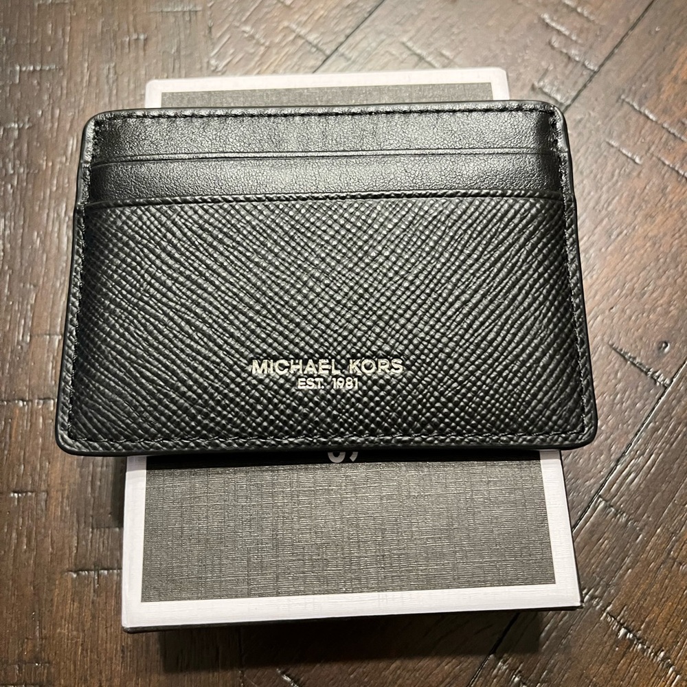 Michael Kors Textured Black Card Holder. New.